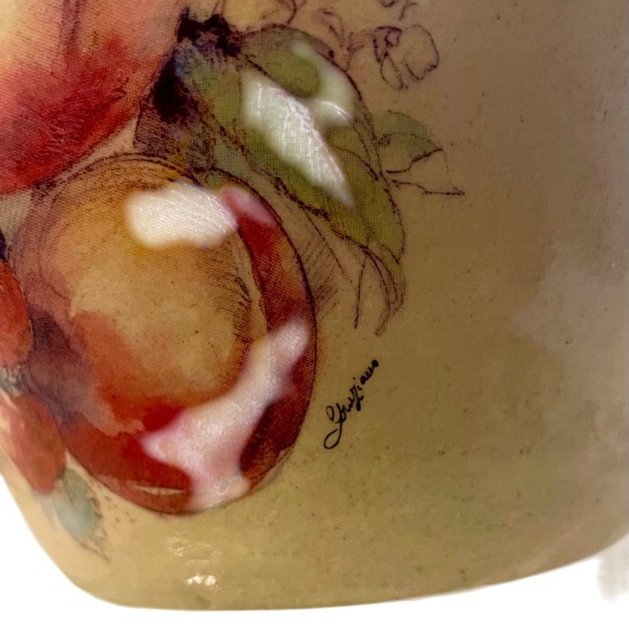 Crock Handmade in USA by Casey Pottery of Marshall, TX Fruit Motif Artist Signed - Picture 7 of 8